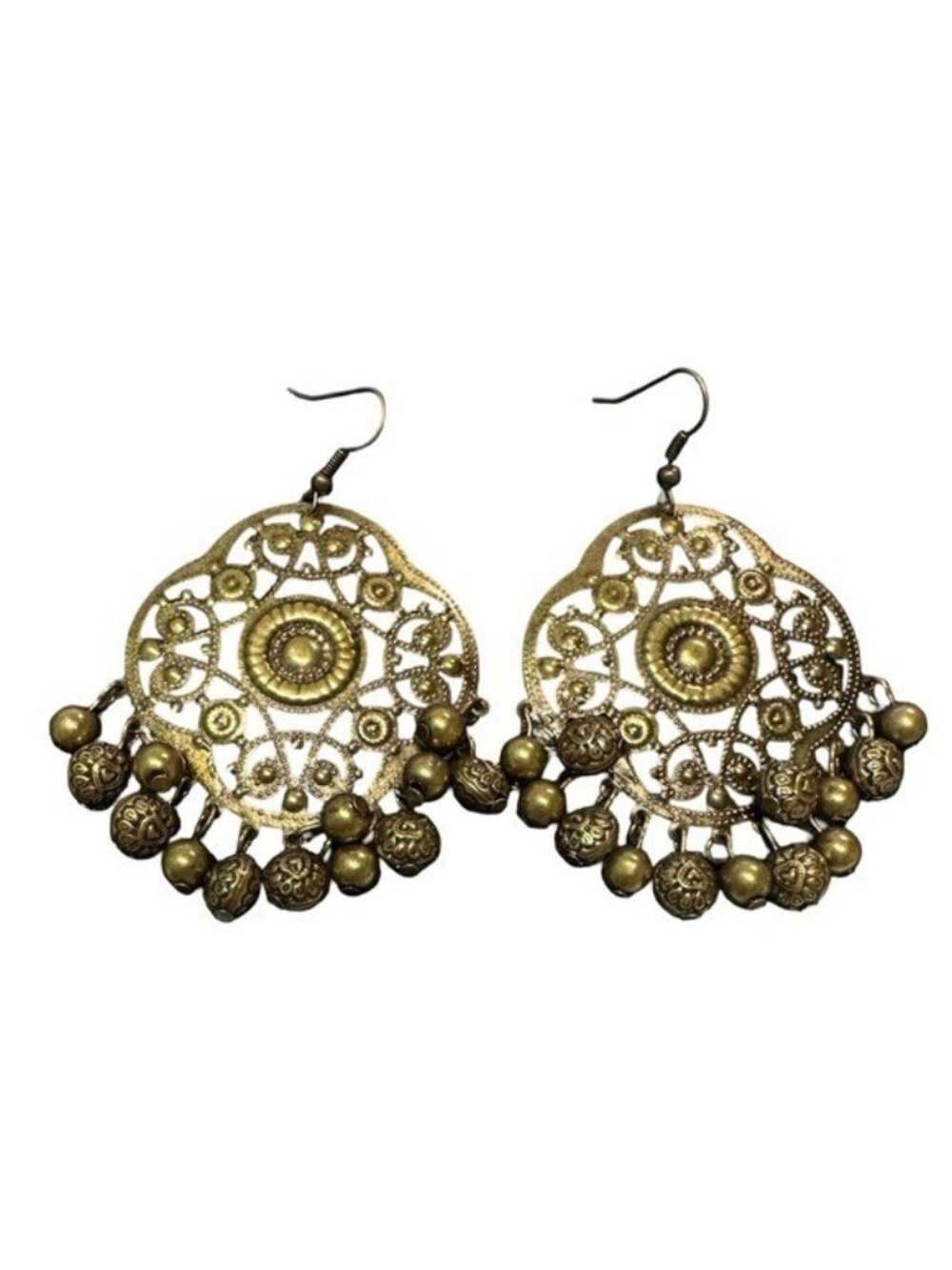 Boho Chandelier Earrings Antique Gold Tone Beaded Fringe Rebecca Malone NEW
